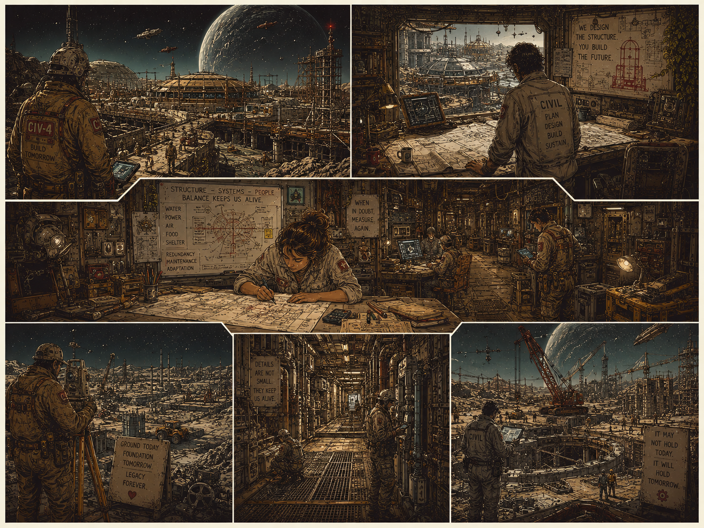 Civil engineers planning and surveying a colony expansion